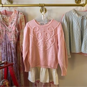 VINTAGE PINK BEDAZZLED PULLOVER SWEATER by Charlotte VanHorne 🎀